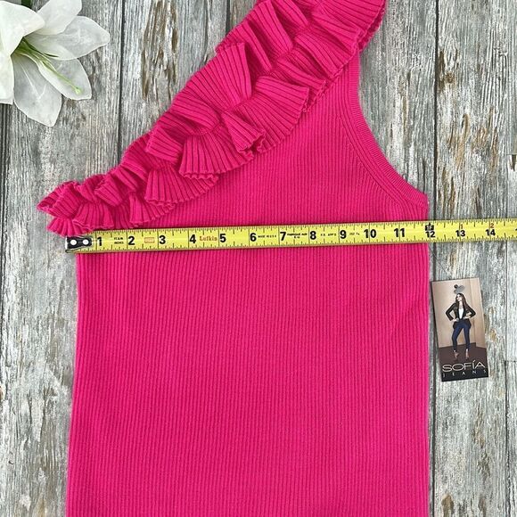 Sofia Vergara One Shoulder Ruffled Knit Tank Top Shirt Size XS - Picture 3 of 9